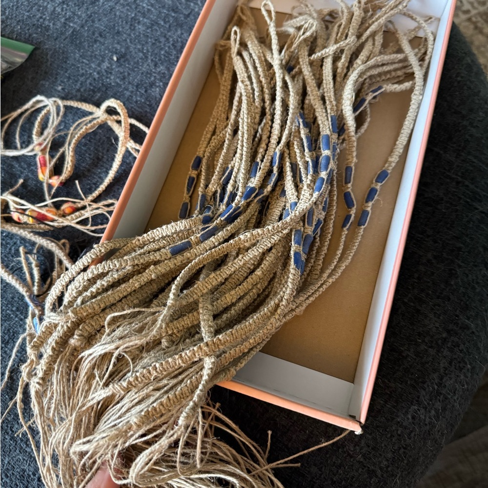 Huge lot of hemp necklaces / chokers with blue beads